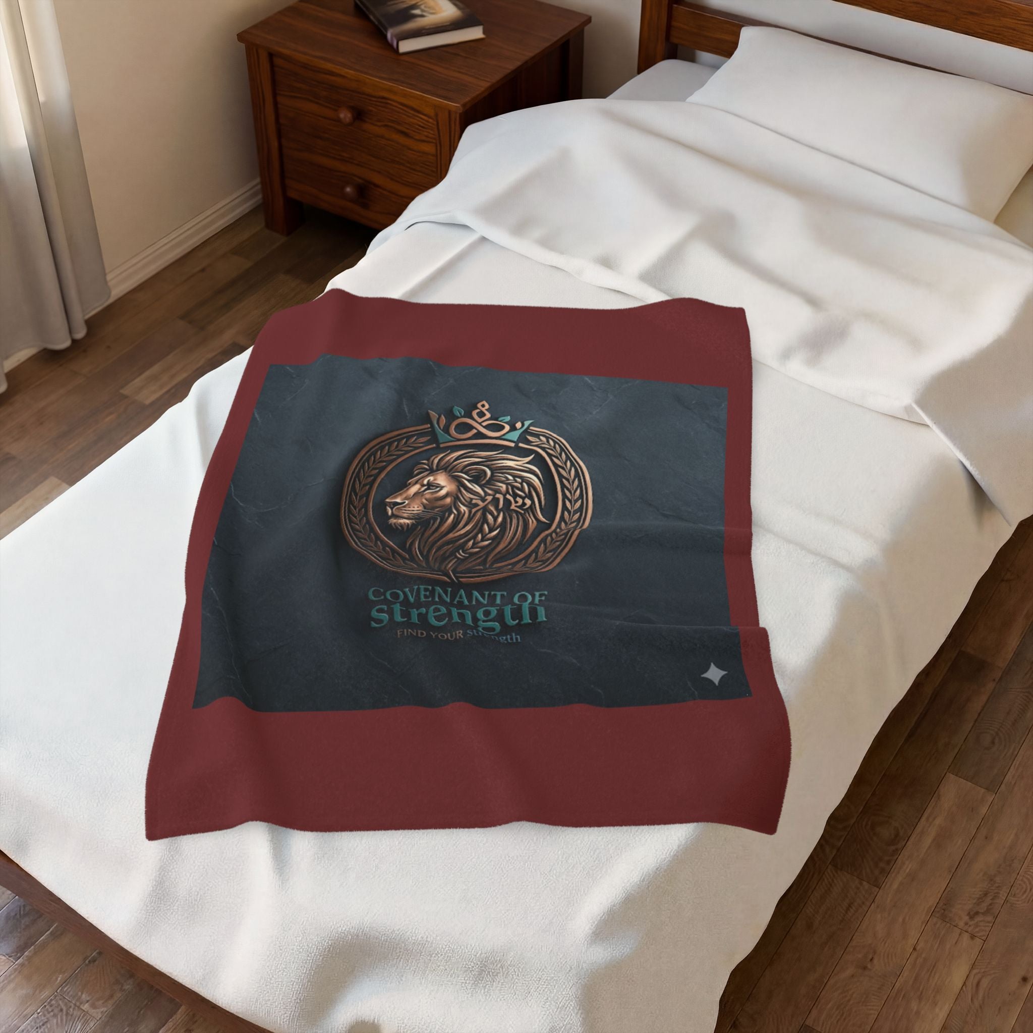Covenant of Strength Velveteen Plush Blanket — Lion Crest Cozy Throw