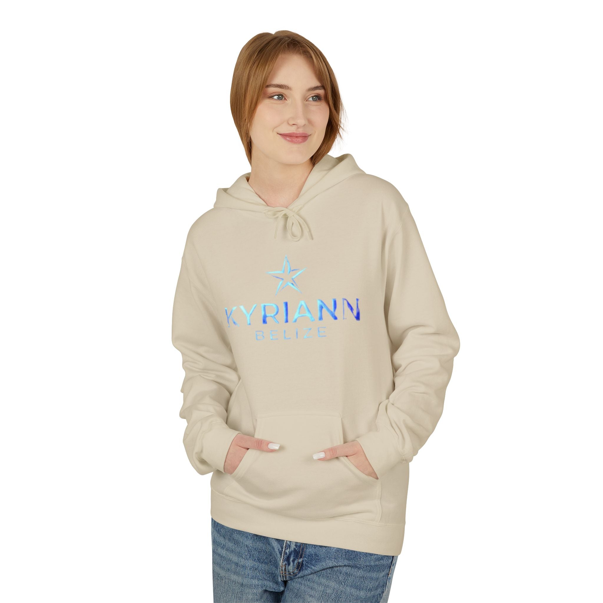 Kyriann Relief Logo Hoodie — Soft White Pullover