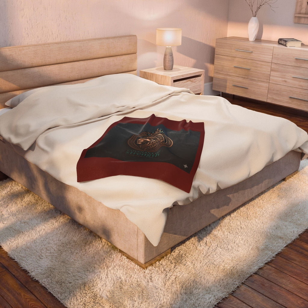Covenant of Strength Velveteen Plush Blanket — Lion Crest Cozy Throw