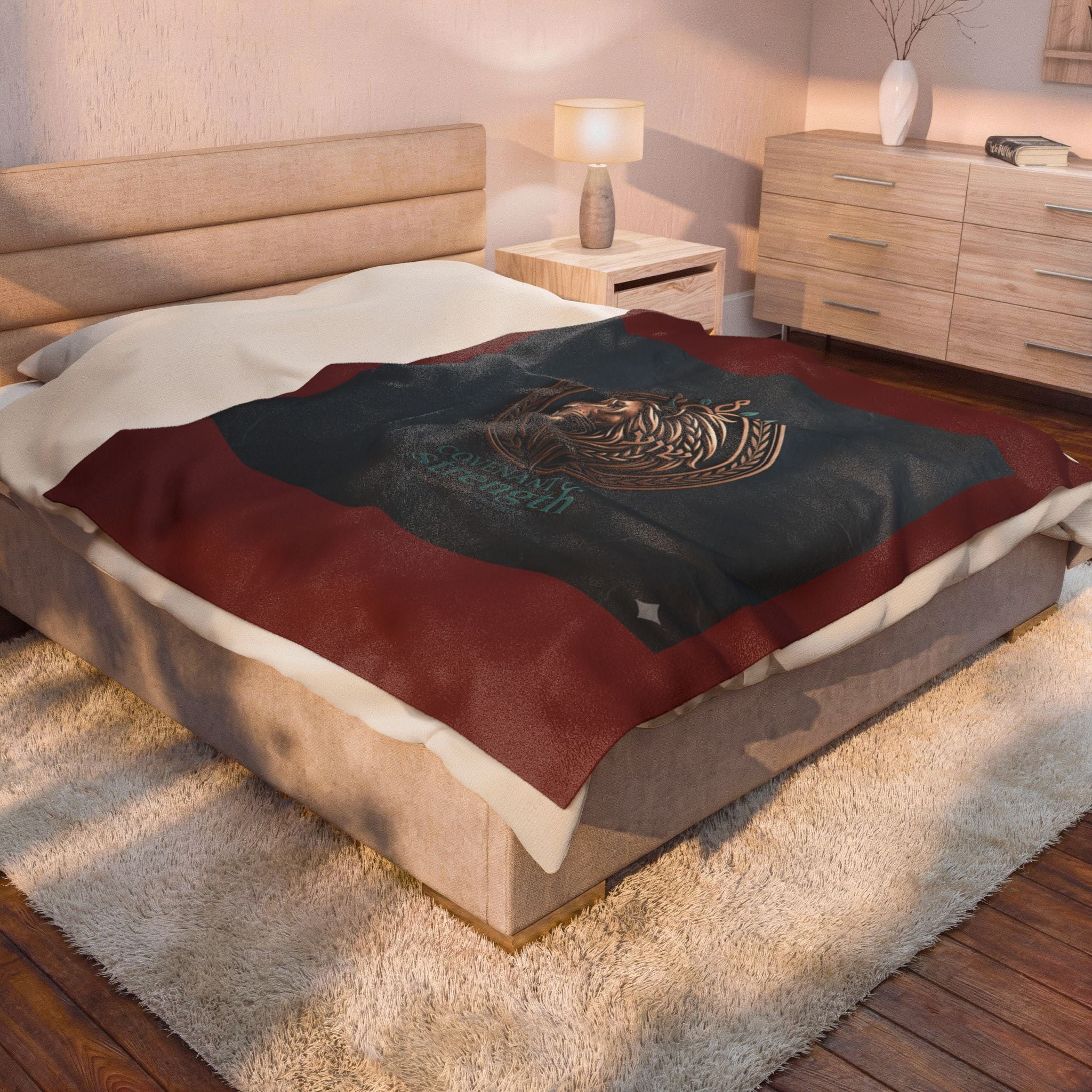Covenant of Strength Velveteen Plush Blanket — Lion Crest Cozy Throw