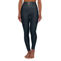 High-Waist Yoga Leggings — Dark Teal Tropical Logo AOP