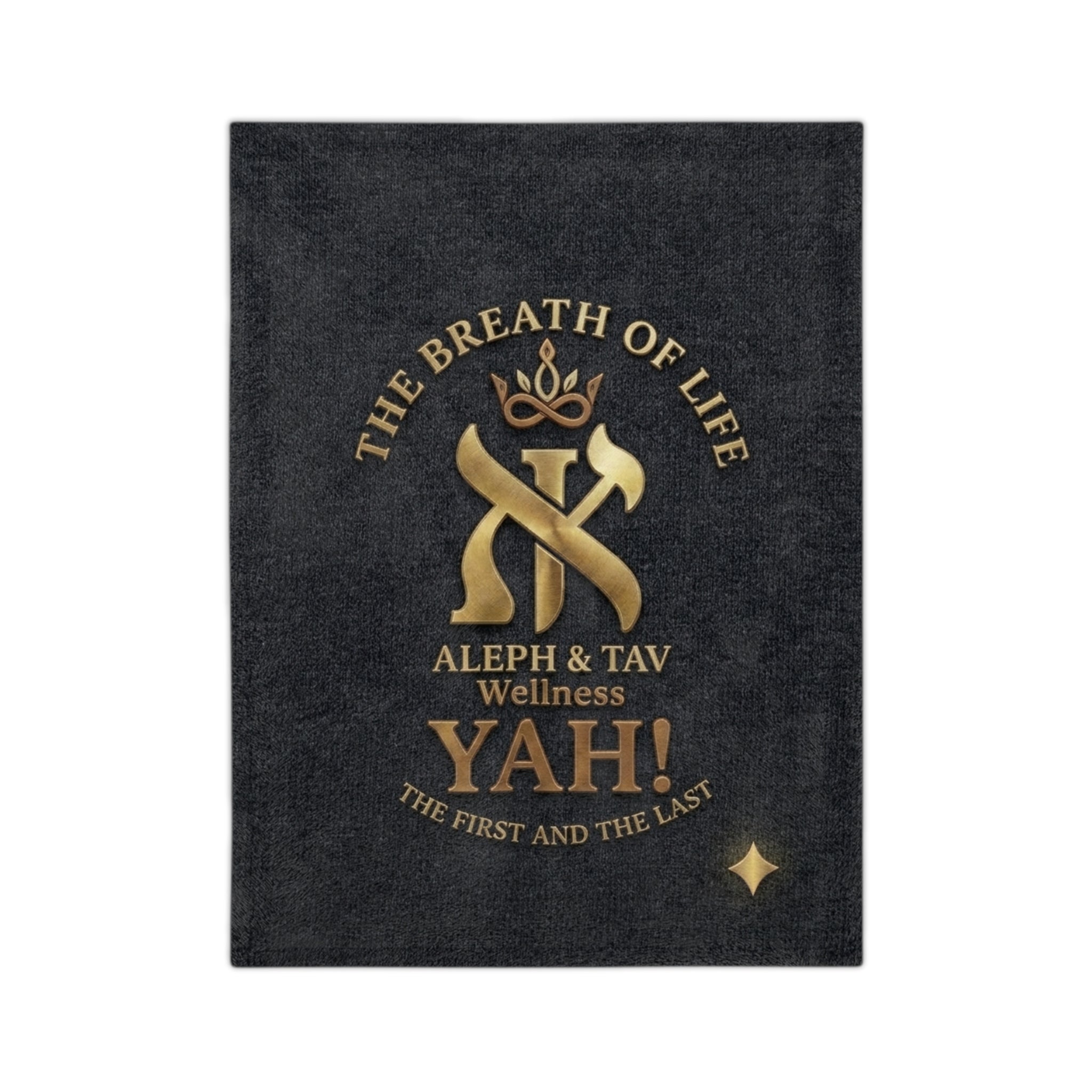 Velveteen Microfiber Blanket — "Yah!" Aleph & Tav Wellness Gold Emblem