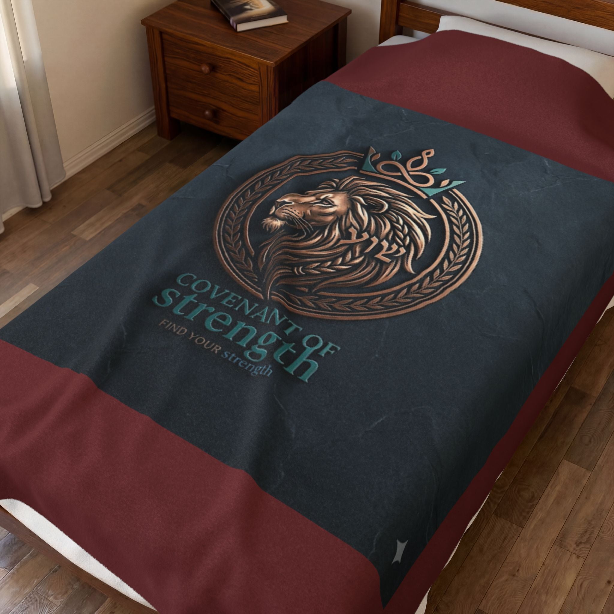 Covenant of Strength Velveteen Plush Blanket — Lion Crest Cozy Throw