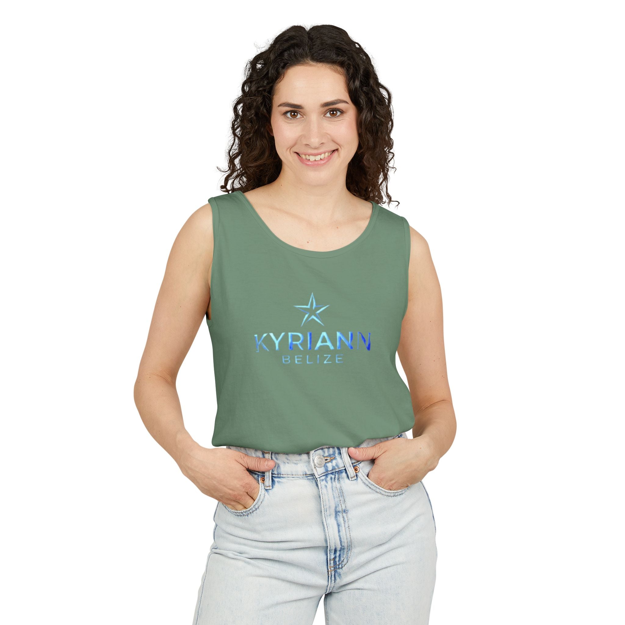 Kyriann Relief Star Tank Top — Soft White Logo Tank