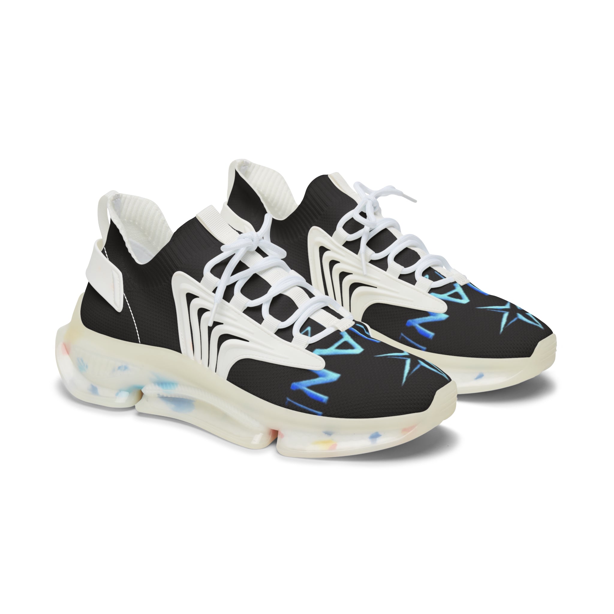 Women’s Black Mesh Sneakers — Lightweight Athletic Running Shoes with Cushioned Speckled Sole