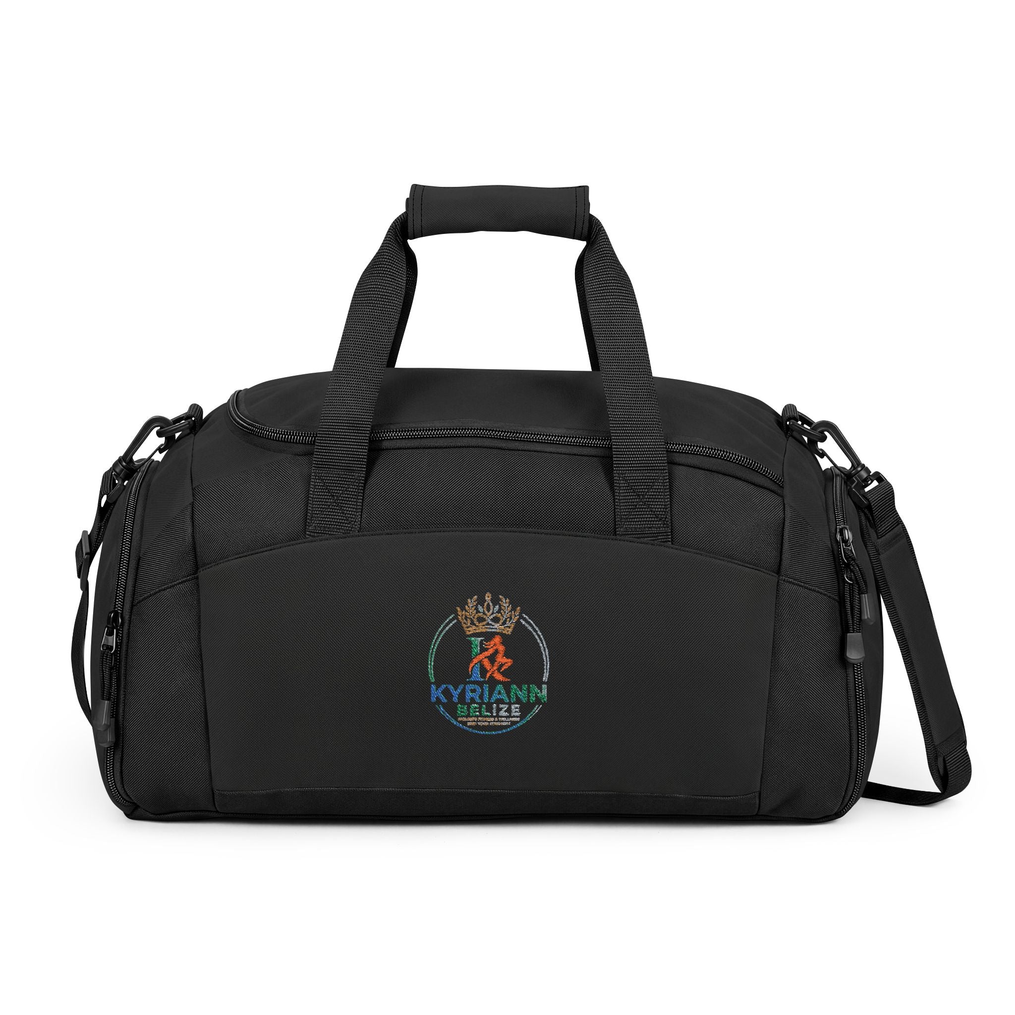 Embroidered Crown Fitness Gym Bag — Durable Black Duffel for Workout & Travel