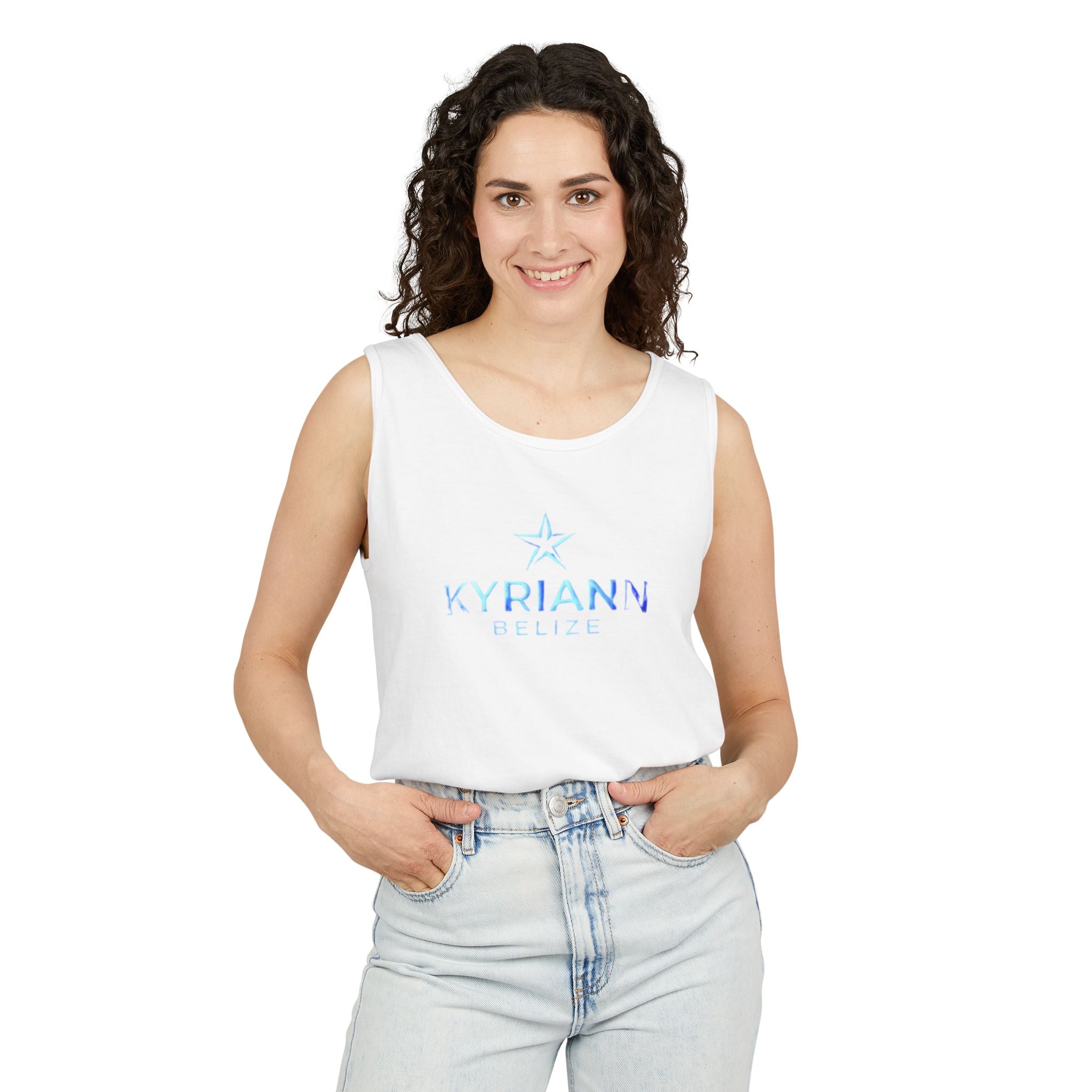 Kyriann Relief Star Tank Top — Soft White Logo Tank