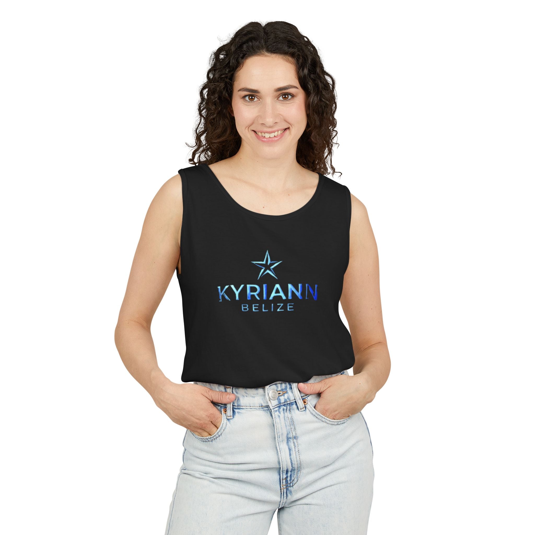 Kyriann Relief Star Tank Top — Soft White Logo Tank
