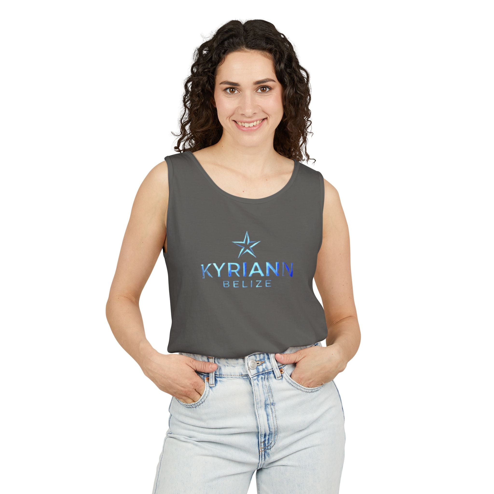 Kyriann Relief Star Tank Top — Soft White Logo Tank